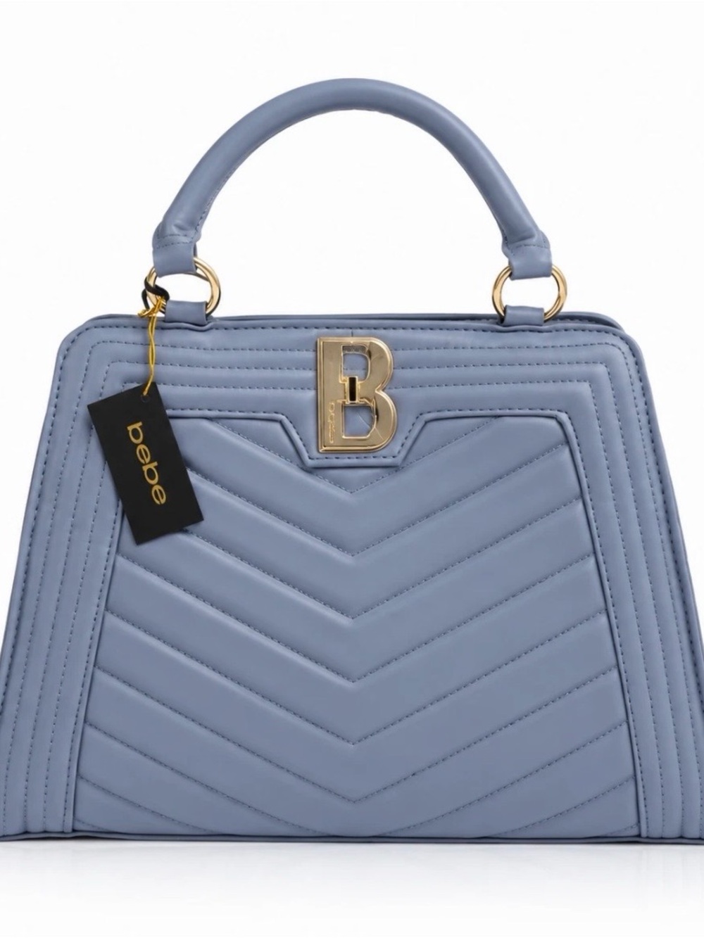 bebe Katrina Quilted Top-Handle Satchel in Slate Blue with Gold Hardware